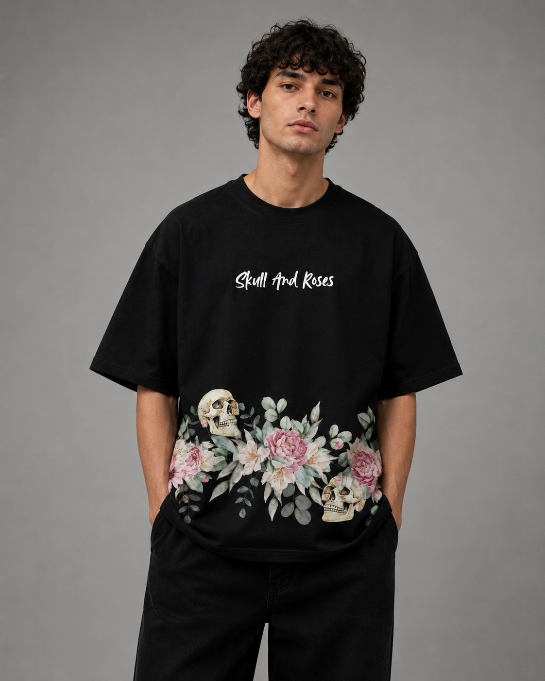 KnowChoice Signature Collection – Skull & Roses Oversized T-Shirt