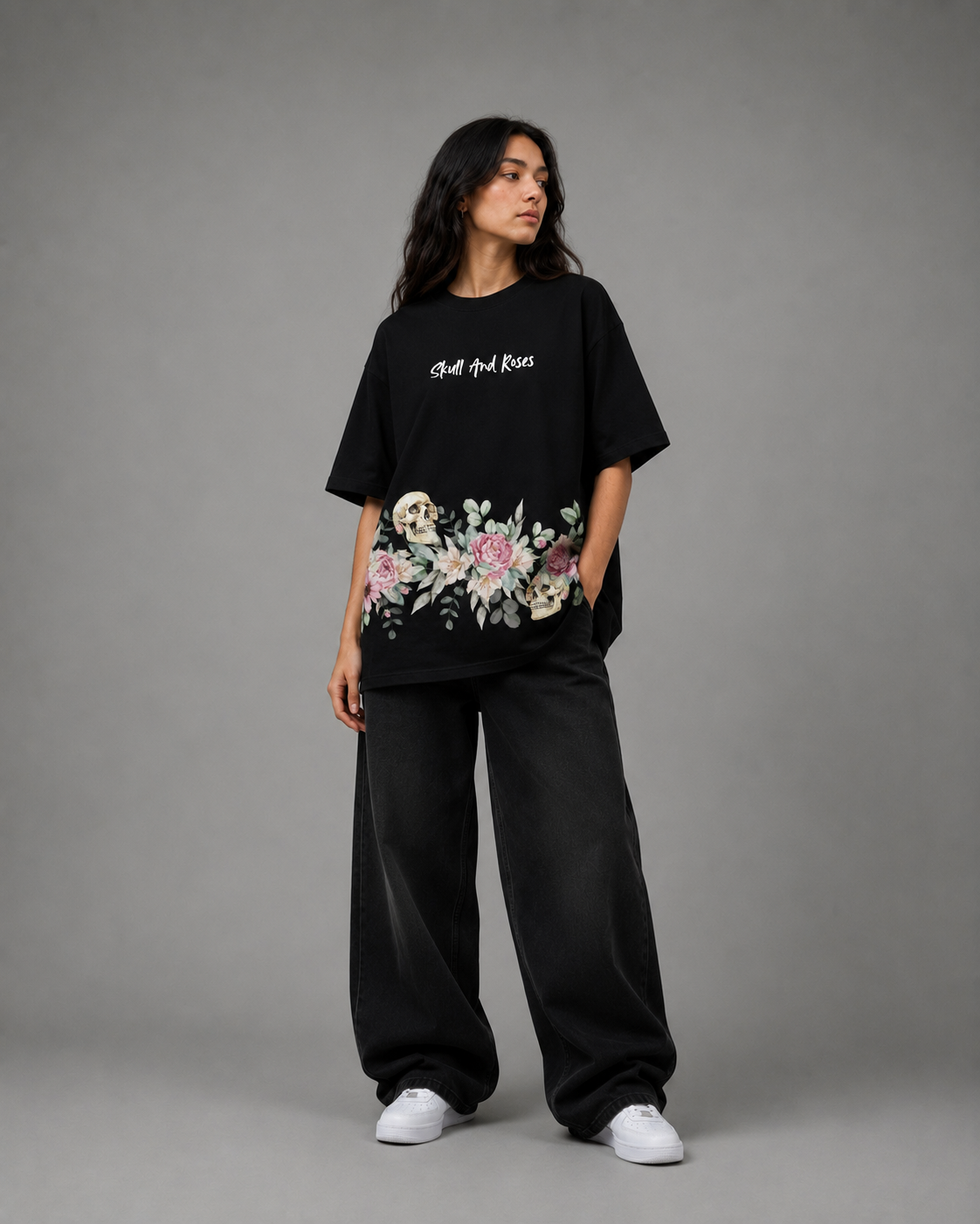 KnowChoice Signature Collection – Skull & Roses Oversized T-Shirt